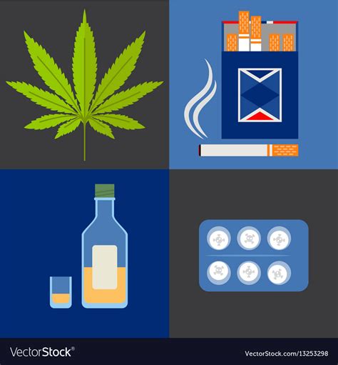 Alcohol Drugs And Tobacco Icons Set Royalty Free Vector