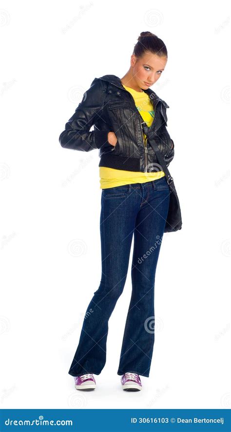 Teen Girl In Leather Jacket Stock Image Image Of Model Lovely 30616103