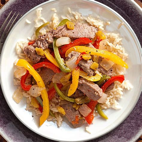 Serve immediately, accompanied by cooked brown rice. Mexican Fiesta Steak Stir-Fry Recipe: How to Make It ...