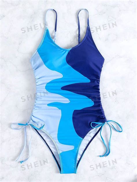 Shein Swim Color Block Drawstring One Piece Swimsuit Shein Usa