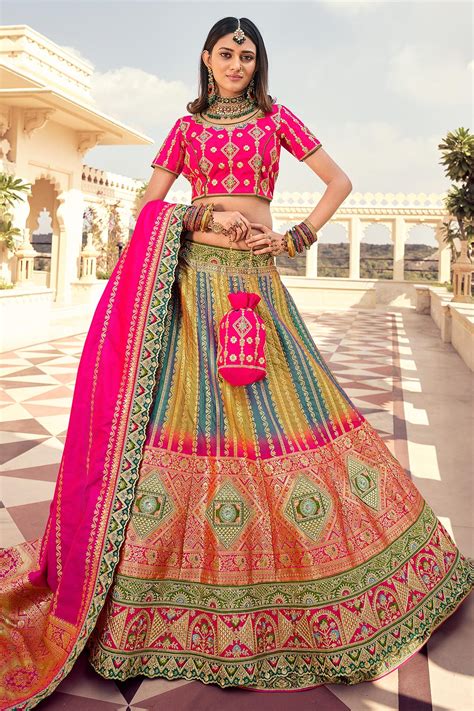 Buy Multicolor Banarasi Silk Embroidered Lehenga Choli Online Like A Diva