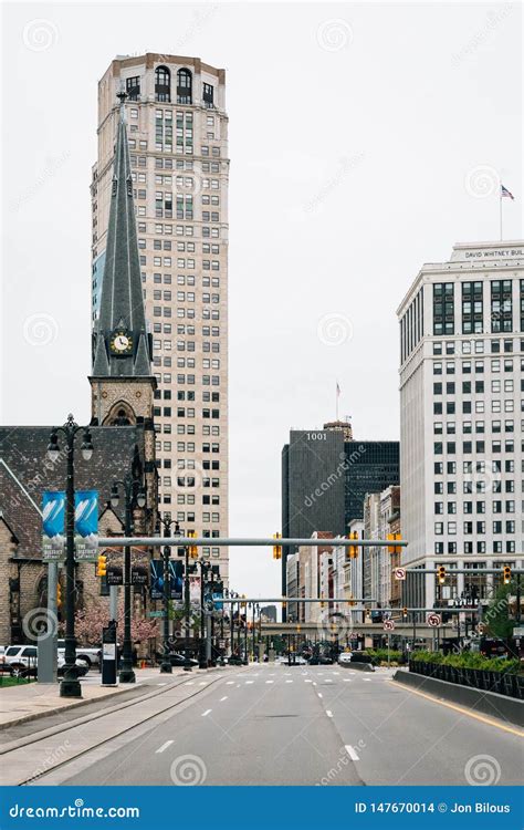 Buildings On Woodward Avenue In Downtown Detroit Michigan Editorial