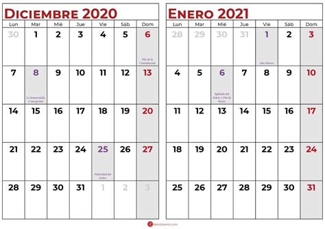Calendario Diciembre 2020 Enero 2021 Calendario Enero Calendario