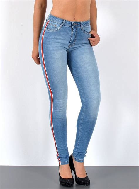 Esra Skinny Fit Jeans J330 Damen High Waist Skinny Jeans Mit Streifen Bis Übergröße