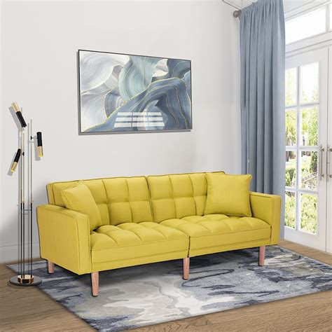 Yellow Couch Seventh Convertible Sofa Bed Modern Fabric Sleeper Sofa