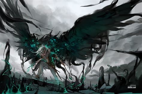 Gray Haired Male Anime Chracter Wings Angel Demon Hd Wallpaper