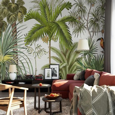 Custom Mural Wallpaper Tropical Rainforest Green Plants Bvm Home