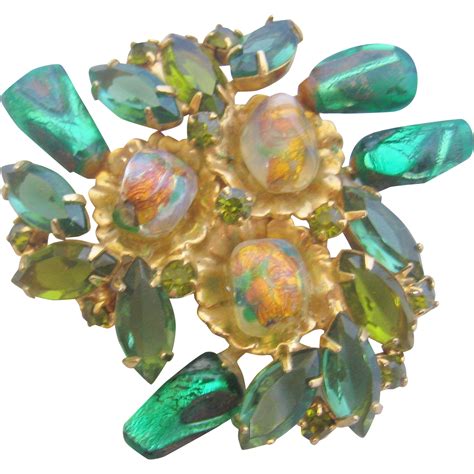 Vintage Green Art Glass Pin Brooch From Vintagejewelrylounge On Ruby Lane