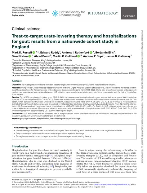 Pdf Treat To Target Urate Lowering Therapy And Hospitalisations For