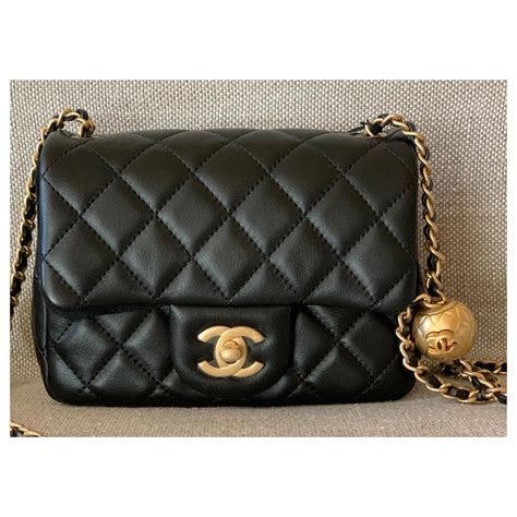 Chanel Runway Black Square Mini Flap Pearl Crush Bag Lambskin Ref