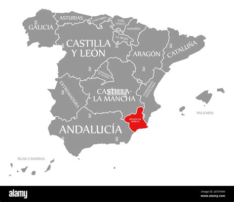 Region Of Murcia Red Highlighted In Map Of Spain Stock Photo Alamy