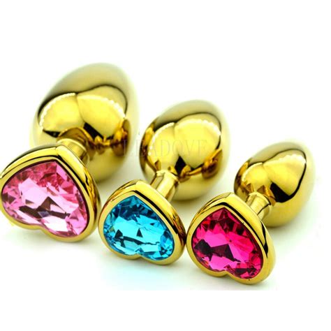 Golden Heart Shaped Stainless Steel Crystal Jewelry Anal Butt Plug Sex