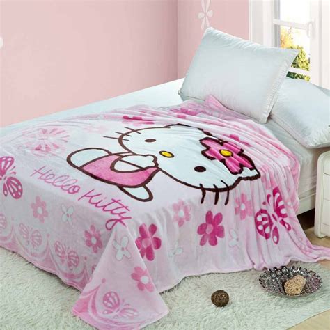 Hello Kitty Coral Fleece Fabric Blanket Home Textile On Bed Sofa