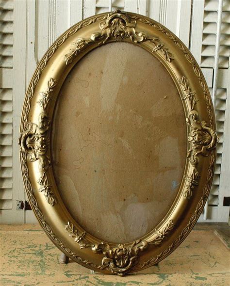 Antique Gold Oval Picture Frame With Convex Glass 100 Year Old Frame With Original Curved Glass