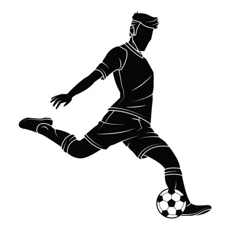 Vector Football Soccer Player Running Silhouette With Ball — Stock
