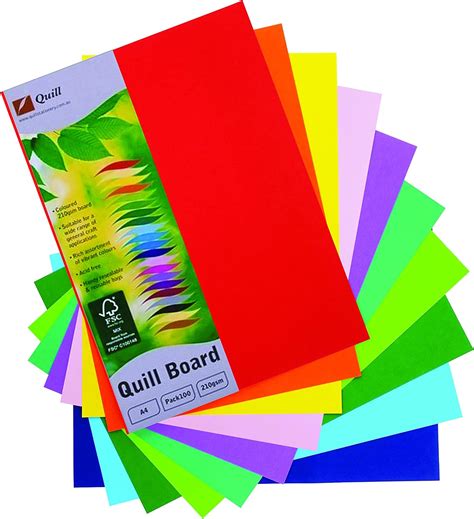 Quill Coloured Board 210gsm A4 Pack 100 Assorted Au