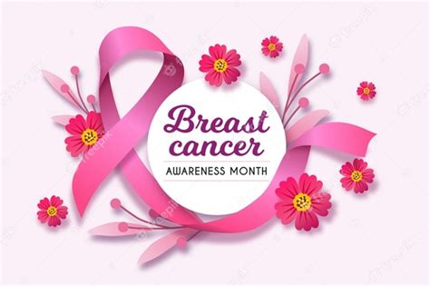 Breast Cancer Awareness Month With Realistic Pink Ribbon Free Vector
