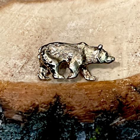 Vintage Grizzly Bear Gold Plated Pewter Pin Or Tie Ta Gem