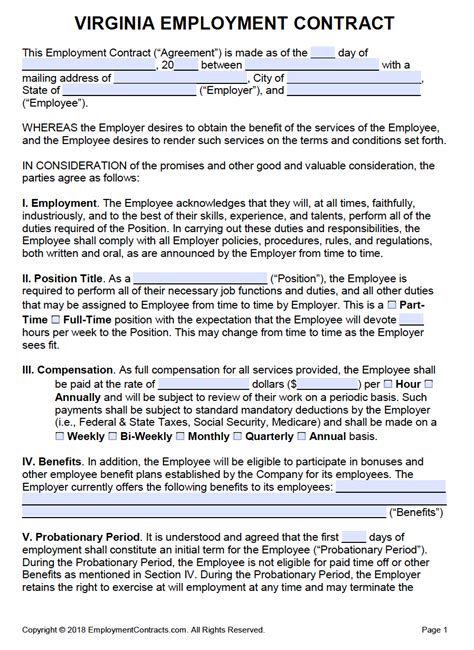 Virginia Employment Contract Template Pdf Word