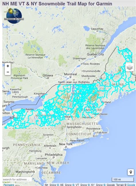 Nh Me Vt And Ny Snowmobile Trail Map For Garmin Umbagog