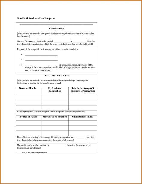 Not For Profit Business Plan Template Williamson