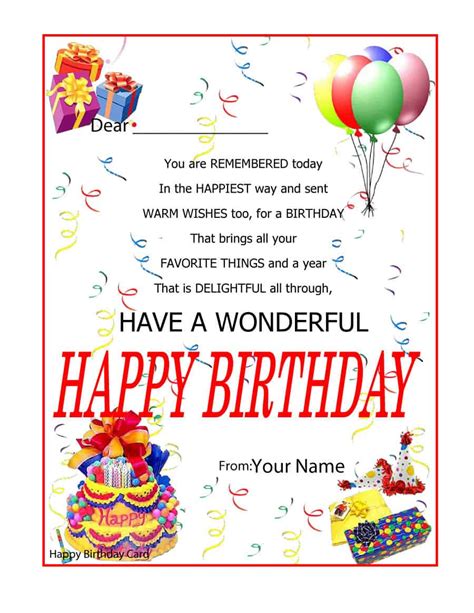 40 Free Birthday Card Templates Templatelab Free Editable And Printable Birthday Card