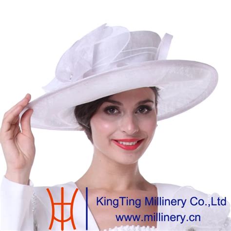 Kueeni Women Church Hats Outwear Outfits Hat White Wide Brim Large Size Elegant Noble Female