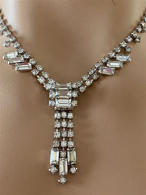 Kramer Clear Rhinestone Necklace Very Good Condition 1950s Etsy