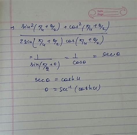 Solved If Ulog Tan Pi4theta2 Find The Value Of Tanh U2 And