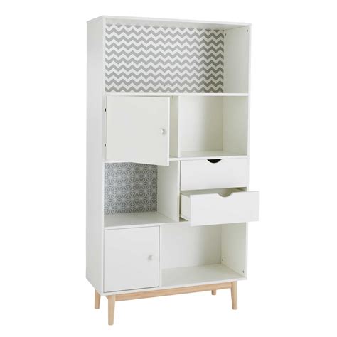 La finition noire se marie parfaitement avec l'effet bronze. Bibliothèque 2 portes 2 tiroirs blanche à motifs Joy ...
