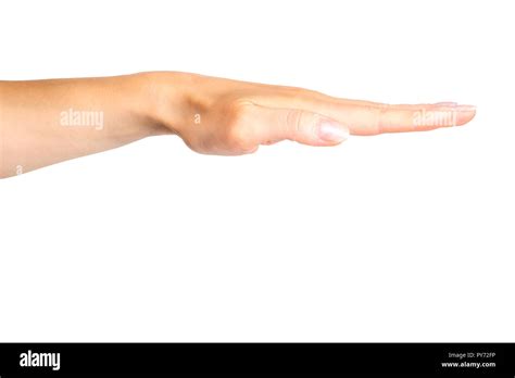 Female Keep Hand Straight Side View Isolated With Clipping Path Stock