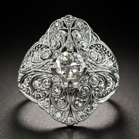 Edwardian Diamond Filigree Platinum Ring Vintage Jewelry