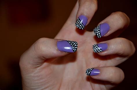 Lilac With Spotty Black Angled Tips Nails Lilac Beauty