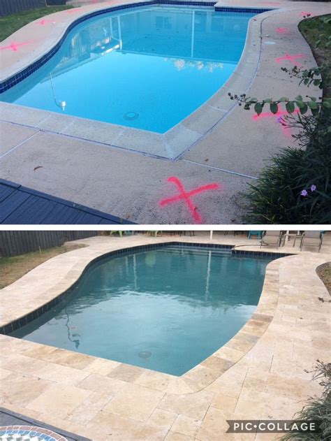 Before And After From A Concrete Deck And Coping To Travertine Deck