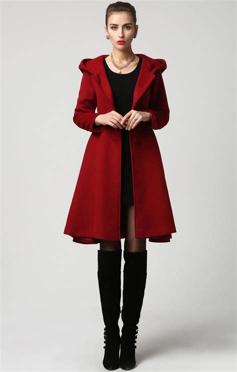 Wool Coat Winter Coat Red Coat Hooded Coat Women Coat Etsy Red Wool