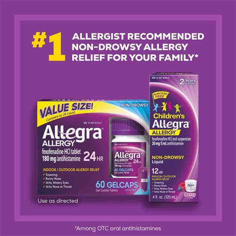 Allegra Adult 24 Hour Non Drowsy Antihistamine Allergy Relief Medicine