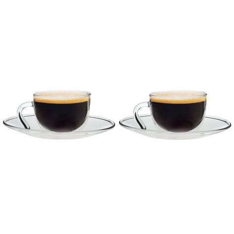 Glass Espresso Coffee Cups Cup And Saucer Serving Set 60ml X2
