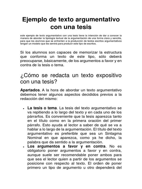 Ejemplo De Texto Argumentativo Con Tesis Argumento Y Conclusion By