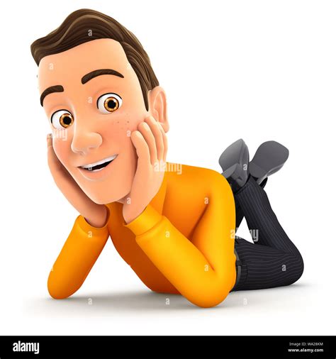 3d Man Lying On Floor And Smiling Illustration With Isolated White