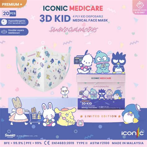 Iconic Medicare 3d Kid 4 12yrs Sanrio Characters 4 Ply Medical Mask