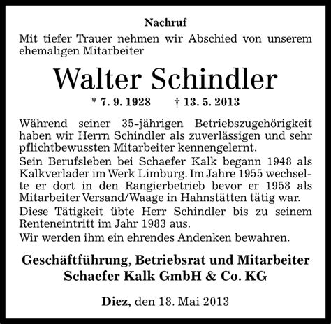 Traueranzeigen Von Walter Schindler Rz Trauerde