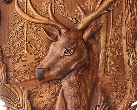 Carved Deer Wall Decor Wood Carving Deer Carved From Elm 23 By Etsy