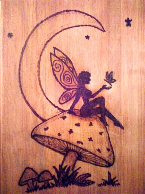 Fairy Sitting On A Mushroom Pyrography Design Trippy Drawings Fairy