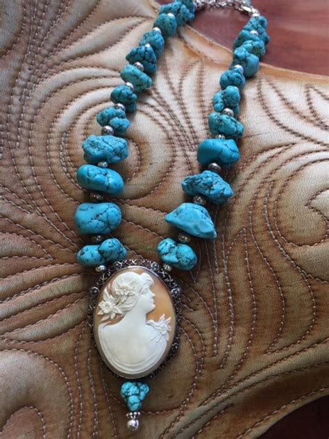 Beautiful Antique Cameo And Turquoise Necklace Etsy In 2020