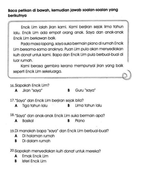 Bahasa arab tahun 1 via kelastuisyendaniqra.blogspot.com. ujian selaras 2 bahasa melayu tahun 2 2017 | Malay ...