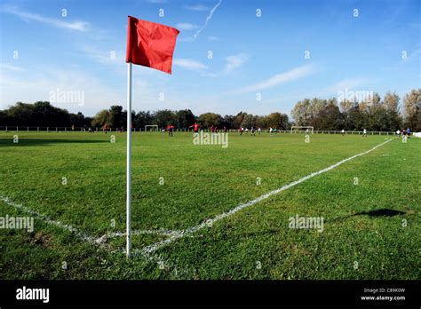 amateur football match at outwood road fields radcliffe greater manchester england picture