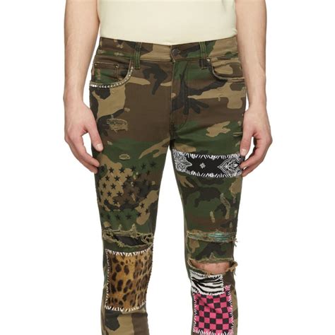 Amiri Denim Green And Brown Camo Art Patch Jeans For Men