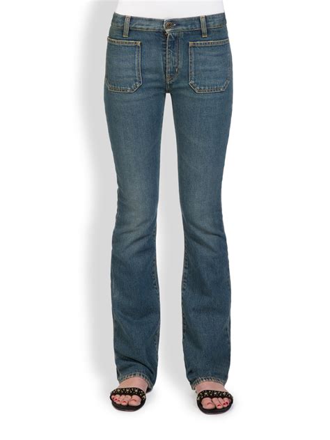 Lyst Saint Laurent Flared Patch Pocket Jeans In Blue