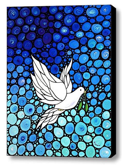 Dove Art Print From Painting Flowers Blue Peaceful Doves White Etsy