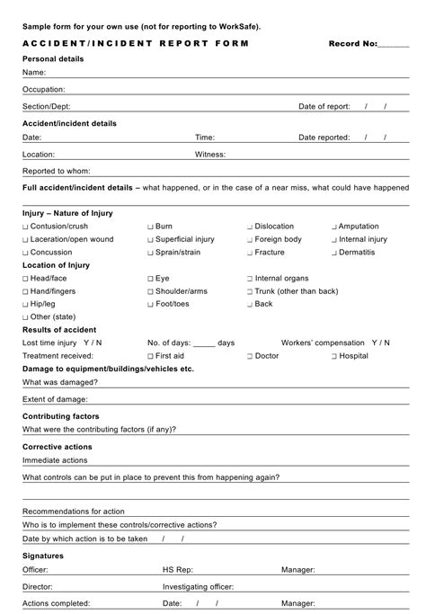 Sample Accidentincident Report Form Download Printable